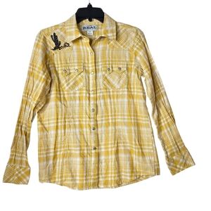Ariat Western embroidered accent snap button Yellow Plaid Shirt